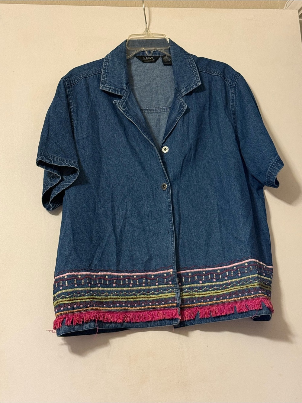Agapo Casual Denim Short-Sleeve Jacket with Embroidered Hem size 1x